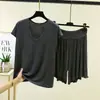 Conjunto casual de dos piezas para mujer de verano, holgado, talla grande, con camiseta sin mangas y cuello en U y shorts con volantes
