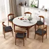 Mesa de Comedor de Piedra Sinterizada y Madera Maciza para Hogar en Apartamento Pequeño, Mesa Redonda Moderna Minimalista Extensible Plegable de Doble Uso con Mesa de Placa de Inducción