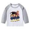 Camiseta de algodón de manga larga para niños de Primavera y Otoño de Bombero Sam, cuello redondo, básica, para niños, camiseta de bebé