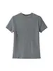 Camiseta Tencel Lã Ombro Direito Gola Alta Pequena para Mulheres 2026 Primavera/Verão Novo Estilo Simples Slim Fit Botão de Concha Manga Curta
