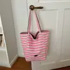 Bolsa tote listrada para mulheres, versão coreana, estilo ins, casual e versátil, dupla face, grande capacidade, adequada para estudantes, trabalho e lazer, bolsa de ombro