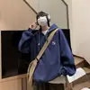 Sudadera con capucha retro americana minimalista de media cremallera para hombre y mujer, atuendo casual versátil de primavera y otoño para parejas, chaqueta estilo Harajuku