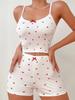 Conjunto de Shorts con Tirantes Estampado de Corazones Transfronterizos para Mujer Pijamas Casuales Dulces para el Hogar
