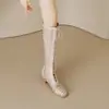 Botas Altas de Malla Hueca con Cordones Chuyuji para Mujer, Botas de Tubo Alto Finas de Verano, Exquisitas y Elegantes, Tacón Grueso, Punta Redonda
