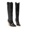 Tallas 34-48 Otoño e Invierno Punta Fina Color Sólido PU Botas Altas Transfronterizas Talla Grande Botas para Mujer Tacón Cuadrado Versátil Tacón Súper Alto Botas de Cuero