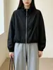Chaqueta de color liso con cuello alto y cordón, estilo coreano, para otoño de 2026, para mujeres petite, cortavientos holgado y estiloso