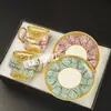 Juego de Taza y Platillo de Café Retro Estilo Europeo Transfronterizo Taza Creativa Pequeña Recta con Asa Dorada Taza para el Hogar Exquisita de Gama Alta