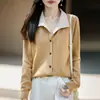 Nuevo Cárdigan de Punto Andy de Terciopelo Otoño/Invierno 2026 con Cuello Alto, Manga Larga para Mujer, Bloque de Color, Moda, Suelto, Estilo Falso de Dos Piezas