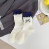 Nuevos Calcetines Holgados Estilo Ballet para Mujer Otoño e Invierno, Calcetines de Algodón Peinado Rayados con Lazo de Tendencia Estilo Coreano de Tubo Medio