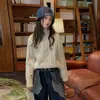 Conjunto de Suéteres Outono e Inverno para Meninas 2026 Novo Casual Estilo Coreano para Meninas Crianças Médias e Grandes Suéter com Meio Zíper Jeans