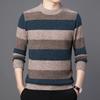 Suéter de lana a rayas para hombre, jersey de cuello redondo, otoño e invierno, nueva camisa básica de manga larga para hombre, suéter de punto informal de mediana edad para hombre
