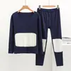 Traje de Ropa Interior Térmica de Terciopelo con Parches y Forro de Felpa Grueso para Otoño e Invierno Pantalones Cálidos para Hombre