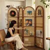 Biombo Plegable de Ratán Estilo Vintage para Sala de Estar, Dormitorio, Vestíbulo, Frente a la Puerta, Separador Estilo Francés, Estantería de Almacenamiento