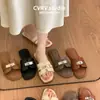 Pantuflas Retro Estilo Francés Forma H para Mujer, Nueva Moda de Verano Versátiles Simples Elegantes Sandalias de Dedo para Playa