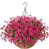 Simulación Flor Falsa Violeta Marco de Hierro Cesta Colgante de Palma de Coco Decoración de Jardinería Exterior de Primavera y Verano Cesta Colgante Redonda Maceta Colgante