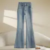 Jeans Acampanados de Cintura Alta para Mujer, Nuevo Diseño Verano 2026, Elegantes Pantalones Largos Acampanados Ajustados Elásticos con Adorno de Pedrería