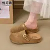 Couro Genuíno Solado Grosso Calce Fácil Bico Fechado Meia-Calça para Mulheres Sapatos Preguiçosos para Exterior 2026 Novo Outono Retro Sapatos Birkenstock