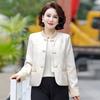 Nova Jaqueta de Outono Estilo Chinês para Mulheres de Meia-Idade e Idosas, Jaqueta Curta para Primavera e Outono com Gola Alta e Fechamento por Botões