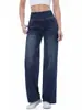 Jeans de Pierna Ancha para Mujer Cintura Alta Elásticos Holgados Moda Control de Barriga Jeans con Bolsillos Versátiles Casuales Pantalones Femeninos