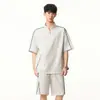Conjunto Esportivo Casual de Verão de Alta Qualidade para Homens, Leve e Respirável, Estilo Americano High Street, Camisa Polo Listrada e Shorts