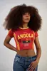 Verano Ajustado Bloqueo de Color Transfronterizo Sexy Crop Top Camiseta de Cuello Redondo Estampado de Moda 2025 Ropa Básica Top