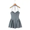 Spice Girls Vestido de tirantes al cuello para mujer 2025 Nuevo Puro Sexy Envoltorio de pecho Espalda descubierta Cintura Falda línea A