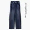 Jeans de Piernas Anchas Bordados con Pedrería Azules para Mujer, Nuevo Estilo Verano 2026, Pantalones Rectos de Cintura Alta Estilo Chino, de Caída, Nicho