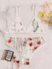 Fornecimento transfronteiriço Europa e Estados Unidos comércio exterior lingerie sexy lingerie feminina sexy conjunto de lingerie de três peças com estampa vazada