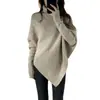 Suéter de Punto Versátil Color Sólido Cuello Alto Estilo Coreano para Mujer en Otoño e Invierno Nuevo Holgado Estilizador Estilo Perezoso de Manga de Murciélago