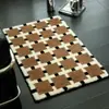 Alfombra de Piso Imitación Cachemira Estilo Coreano, Resistente a Manchas, Felpudo Lavable, Felpudo Absorbente de Agua para Dormitorio, Alfombra de Piso para Baño con Cuadros Simples