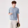 2026 Verano Nueva Marca de Moda Estilo Caballero Bloqueo de Color Tejido Camiseta de Manga Corta para Hombre Transpirable Pulóver Cuello Redondo Top