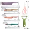Conjunto de Facas de Aço Inoxidável Estilo Cozinha Conjunto de Facas de Palha de Trigo Conjunto de 6 Peças com Tesoura Conjunto Multifuncional de Facas de Cozinha