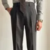 Pantalones de Traje para Hombre, Estilo Ligeramente Maduro, Retro Británico de Negocios, Caída de Nápoles, Corte Recto, Ajustados, Versátiles, Pantalones Casuales de Vestir para Hombre
