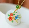 Colar com Pingente Feminino Tipo Geométrico Avançado Natural Retrô Flor Casual Exquisito Amor Atacado Pingente de Jade Branco