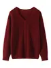 Suéter de punto floral de terciopelo engrosado con cuello en V, cálido y amigable con la piel con una sensación de terciopelo, diseño adelgazante, top versátil y elegante para otoño e invierno