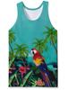 Europeu e Americano Transfronteiriço Estampa Digital 3D Folha de Coco Havaiana Tropical Regata Masculina de Gola Redonda Estilo Casual da Moda