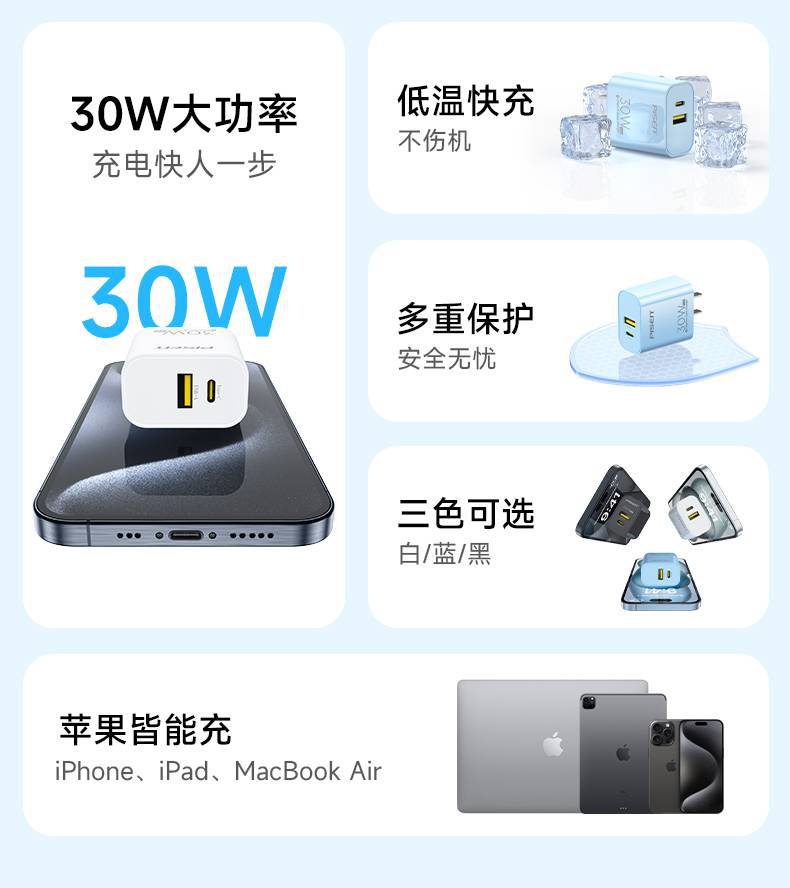 PISENQUICK亮面30W双口GaN快充充电器(FYD-