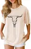 Camiseta Transfronteiriça 180Gboho Caveira de Boi Feminina Camiseta Cowgirl Vintage W