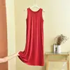 Vestido de Verano Nuevo Plisado de Cuello Redondo sin Mangas Modal Talla Grande Holgado Casual Versátil Adelgazante Vestido para Casa
