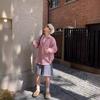Camisa Plaid Solta Rosa Estilo Coreano Streetwear Camisa Casual Oversize para Casal Jaqueta de Manga Longa para Casal Primavera e Outono