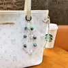Corrente para chaveiro de celular com pingente de laço transparente e contas, pingente fofo para bolsa, chaveiro de carro, presente, atacado