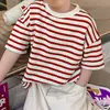 Camiseta de Manga Corta Rayada con Estampado Digital para Niños y Niñas, Nuevo Estilo Verano 2026, Estilo Coreano, Ropa Rayada de Moda para Niños