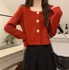 Cardigan Suéter de Punto Coreano Estilo Otoño e Invierno Nuevo Suave Cera Cuello Cuadrado Suave Holgado Corto Adelgazante Todo Fósforo para Mujer