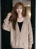 Cárdigan de punto con cuello en V de lana de camello para mujer, suéter estilo nuevo otoño 2026, chal, top de manga larga con hilo de colores