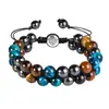 Pulseira Trançada Transfronteiriça Masculina, Pulseira Ajustável Versátil e de Alto Padrão, Pulseira Trançada de Pedra Olho de Tigre Dupla Fileira de Pedras Naturais