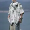 Camisa con estampado integral para jóvenes hombres y mujeres, de seda helada para verano con sensación fresca, de manga corta, estilo hawaiano, ropa de playa/cárdigan