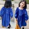 Vestido para Niña con Cuello Cuadrado y Mangas Abullonadas, Vestido de Princesa, Nueva Moda Primavera y Otoño, Ropa Infantil de Comercio Exterior, Venta al por Mayor para Edades 3-8