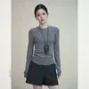 Suéter de tricô preto estilo casual com gola redonda e manga longa para mulheres, novo top casual justo para mulheres baixinhas, outono 2025