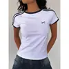 Exportação Transfronteiriça Europeia e Americana Top Feminino Casual de Rua Estiloso Sexy de Manga Curta com Gola Redonda Bordado de Laço
