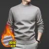 Suéter Masculino de Outono e Inverno em Tricô Chenille Cor Sólida com Gola Alta Parcial, Forrado com Fleece e Espessado, Moda Casual Masculina